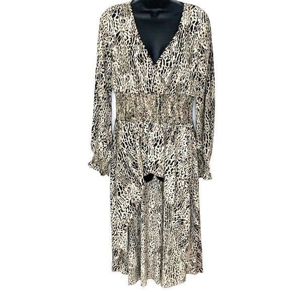 Patrizia Luca Deep V High-low Animal Print Tunic Cream Black Size Small - Picture 5 of 15